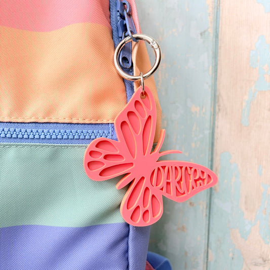Butterfly Name Keyring, Custom Acrylic Bag Charm