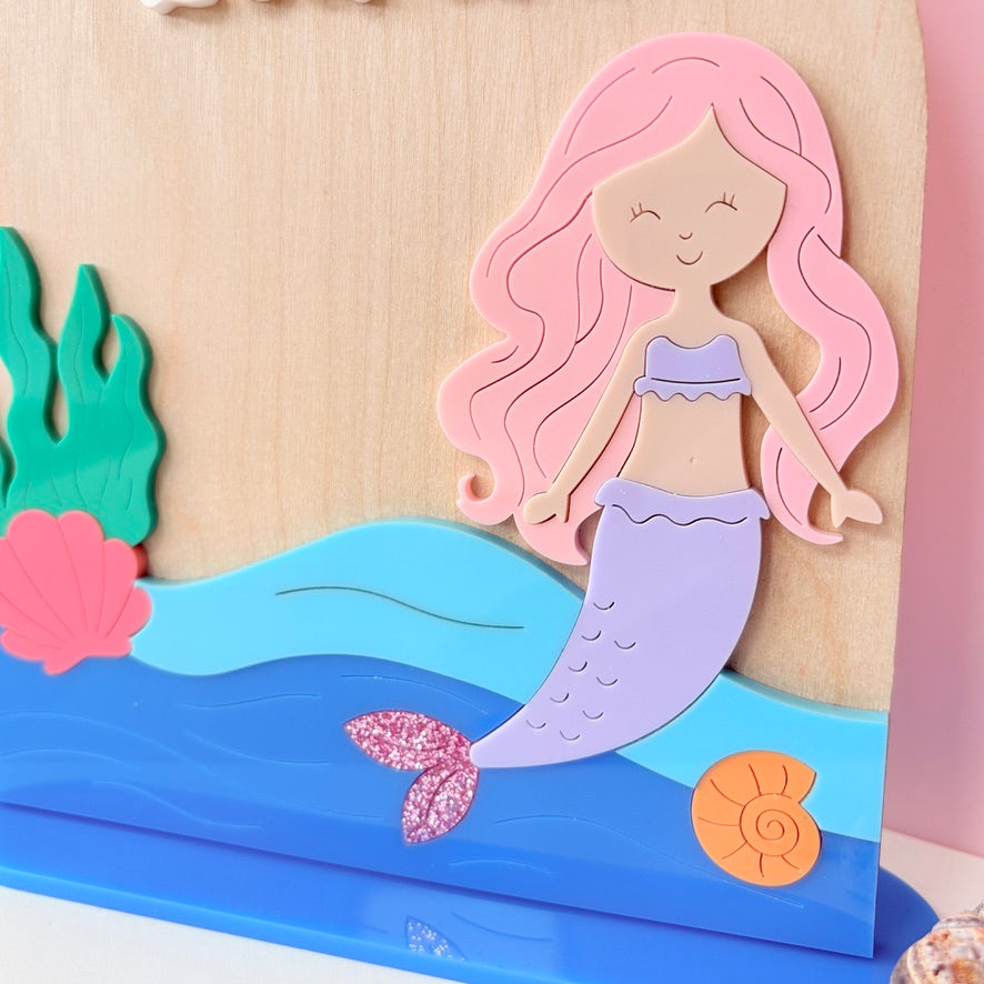 Mermaid Name Sign, Wooden Standing Plaque
