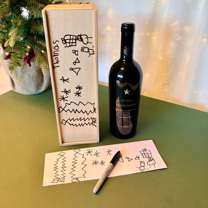Personalised Wooden Wine Box | Custom Drawing & Message Engraved Gift
