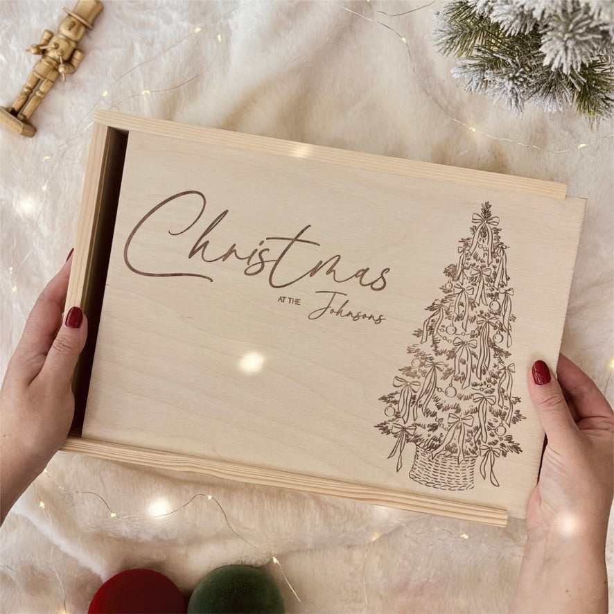 Handmade Personalised Wooden Christmas Eve Box- Engraved Family Name
