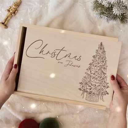 Handmade Personalised Wooden Christmas Eve Box- Engraved Family Name