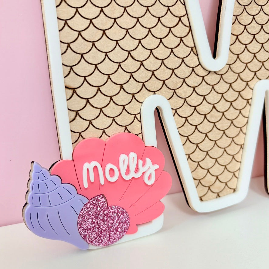 Mermaid Letter, Wooden Name Initial Sign