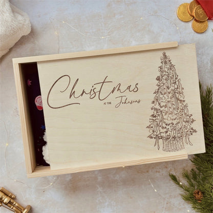 Handmade Personalised Wooden Christmas Eve Box- Engraved Family Name