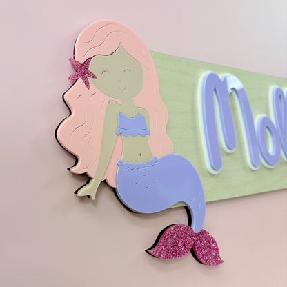 Mermaid Name Sign, Wooden Nursery Door Plaque