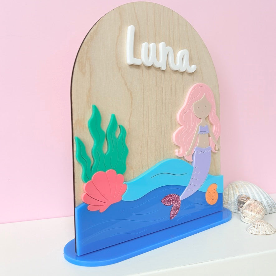 Mermaid Name Sign, Wooden Standing Plaque