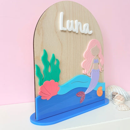 Mermaid Name Sign, Wooden Standing Plaque