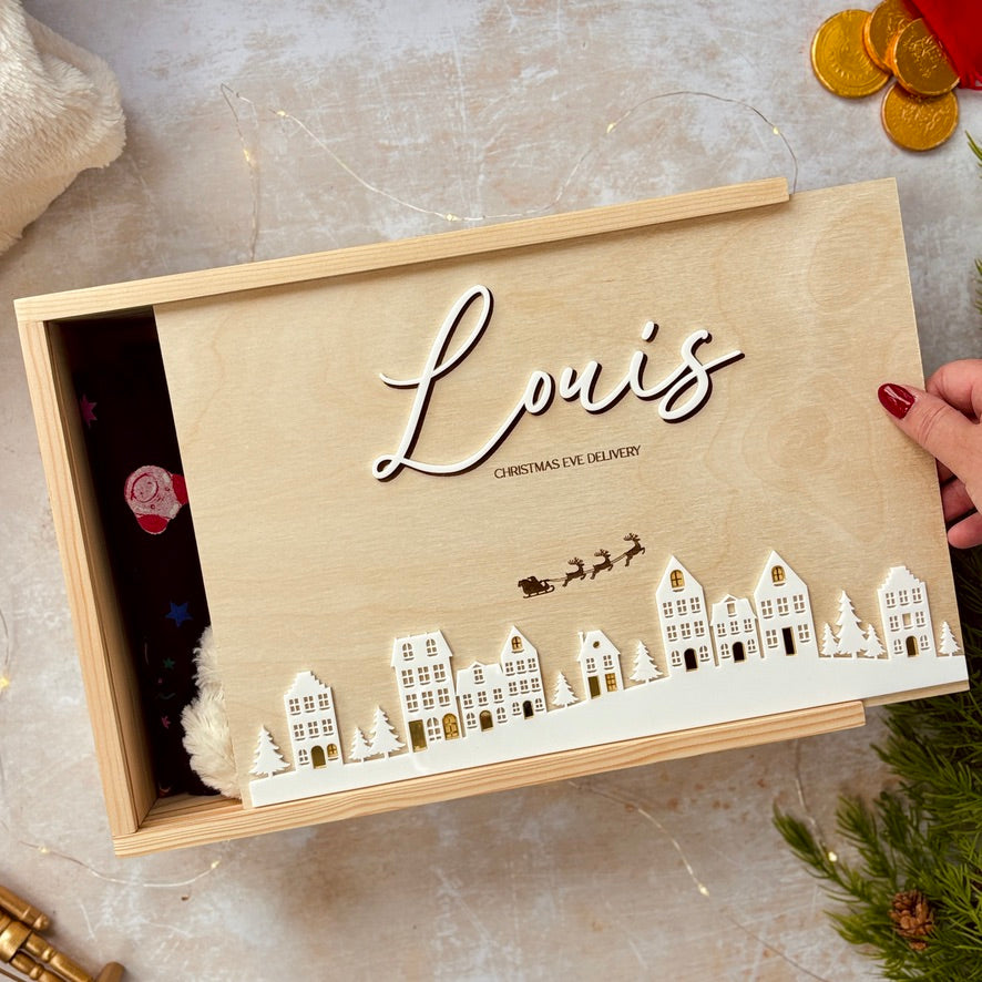 Handmade Personalised Wooden Keepsake Box - Winter Village