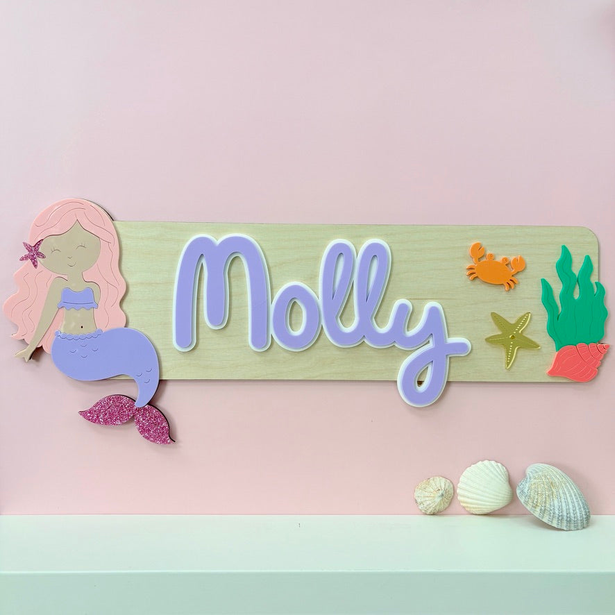 Mermaid Name Sign, Wooden Nursery Door Plaque