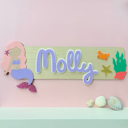 Mermaid Name Sign, Wooden Nursery Door Plaque