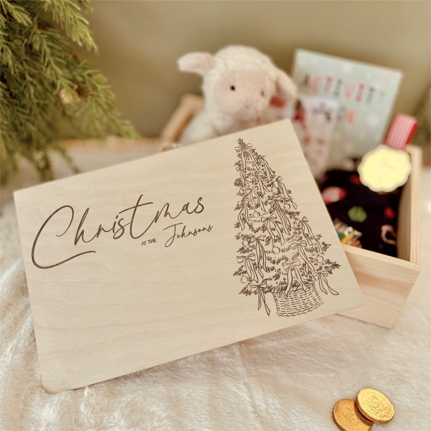 Handmade Personalised Wooden Christmas Eve Box- Engraved Family Name
