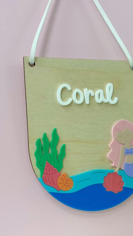 Mermaid Pennant Flag, Girls Nursery Wall Hanging Sign,