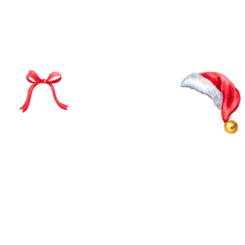 Red bow and Santa hat with a gold ball on a white background