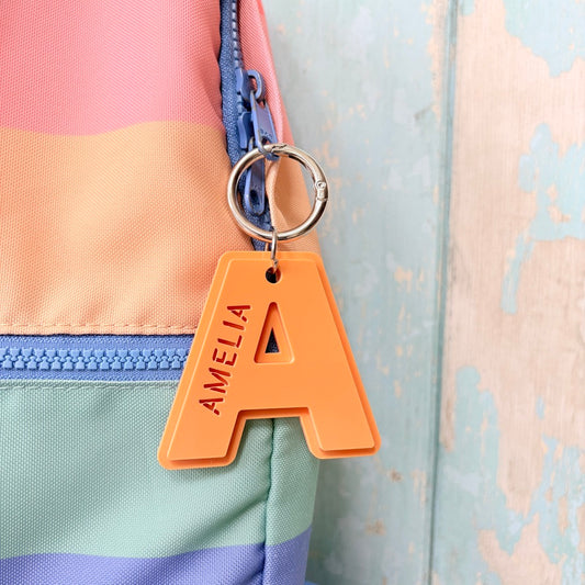 Initial Name Keyring, Custom Engraved Acrylic Keychain