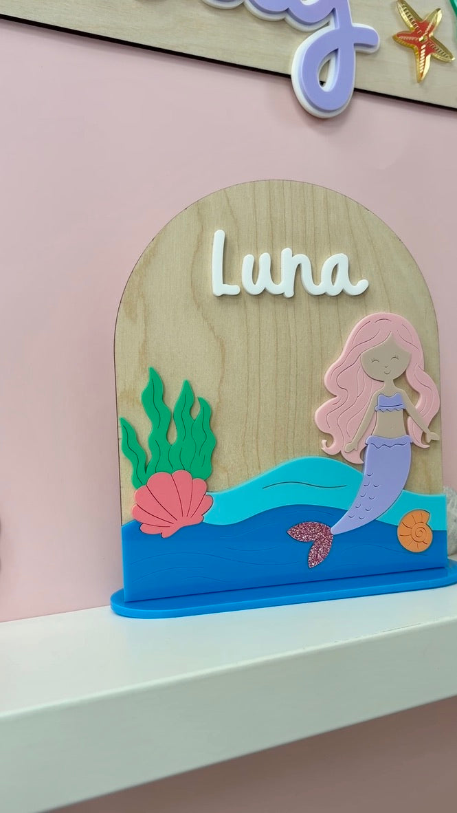 Mermaid Name Sign, Wooden Standing Plaque