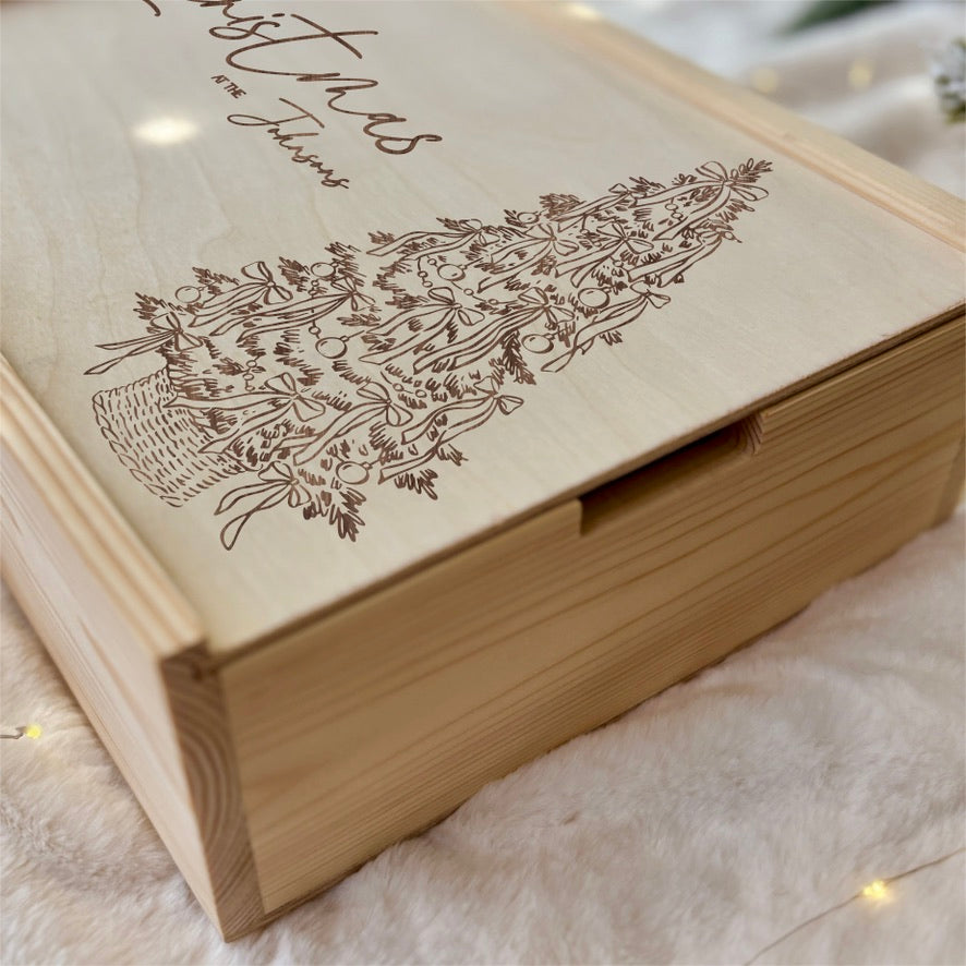 Handmade Personalised Wooden Christmas Eve Box- Engraved Family Name