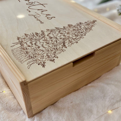 Handmade Personalised Wooden Christmas Eve Box- Engraved Family Name