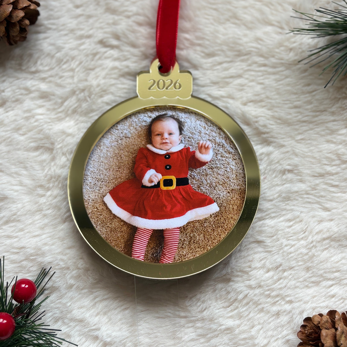 Photo Bauble, Personalised Gold Mirror