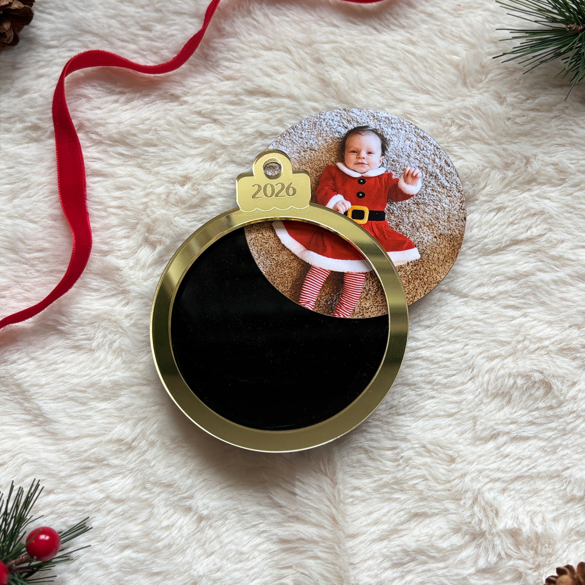 Photo Bauble, Personalised Gold Mirror
