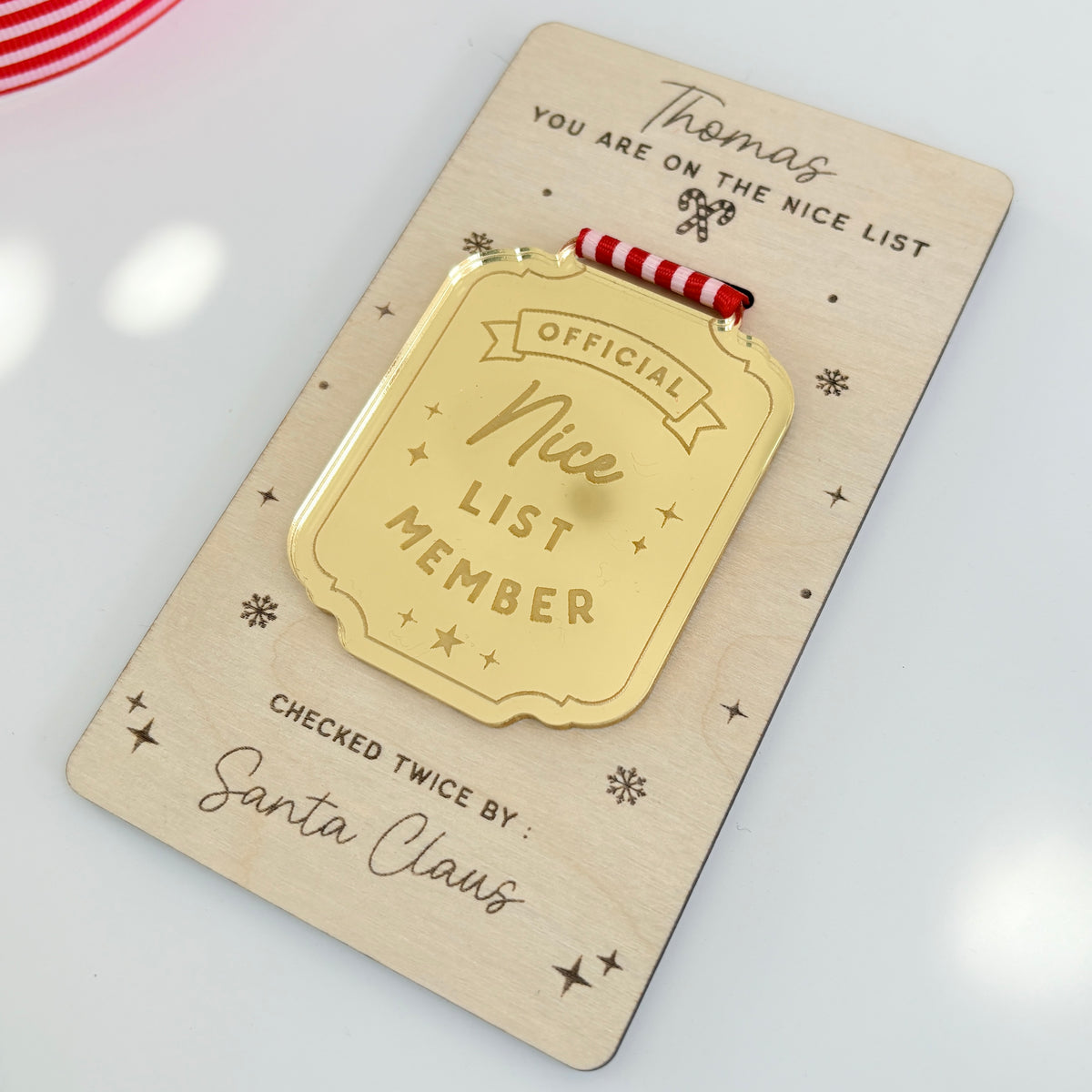 Nice List Medal, Personalised Gold Mirrored