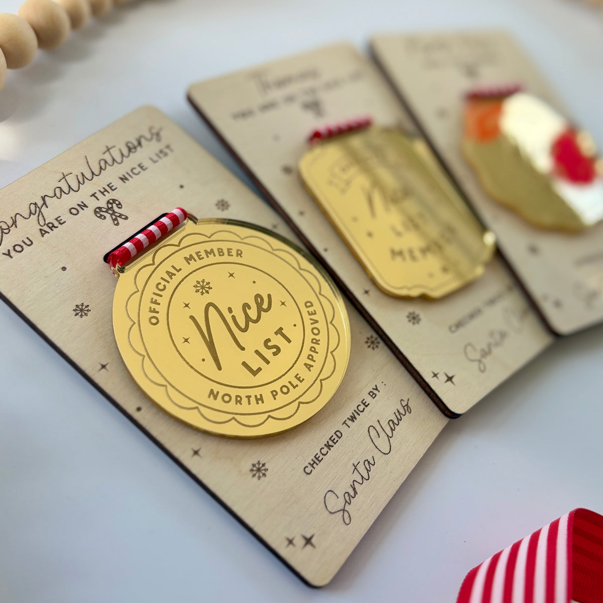 Nice List Medal, Personalised Gold Mirrored