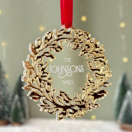 Wreath Ornament Silver Gold Mirrored Personalised