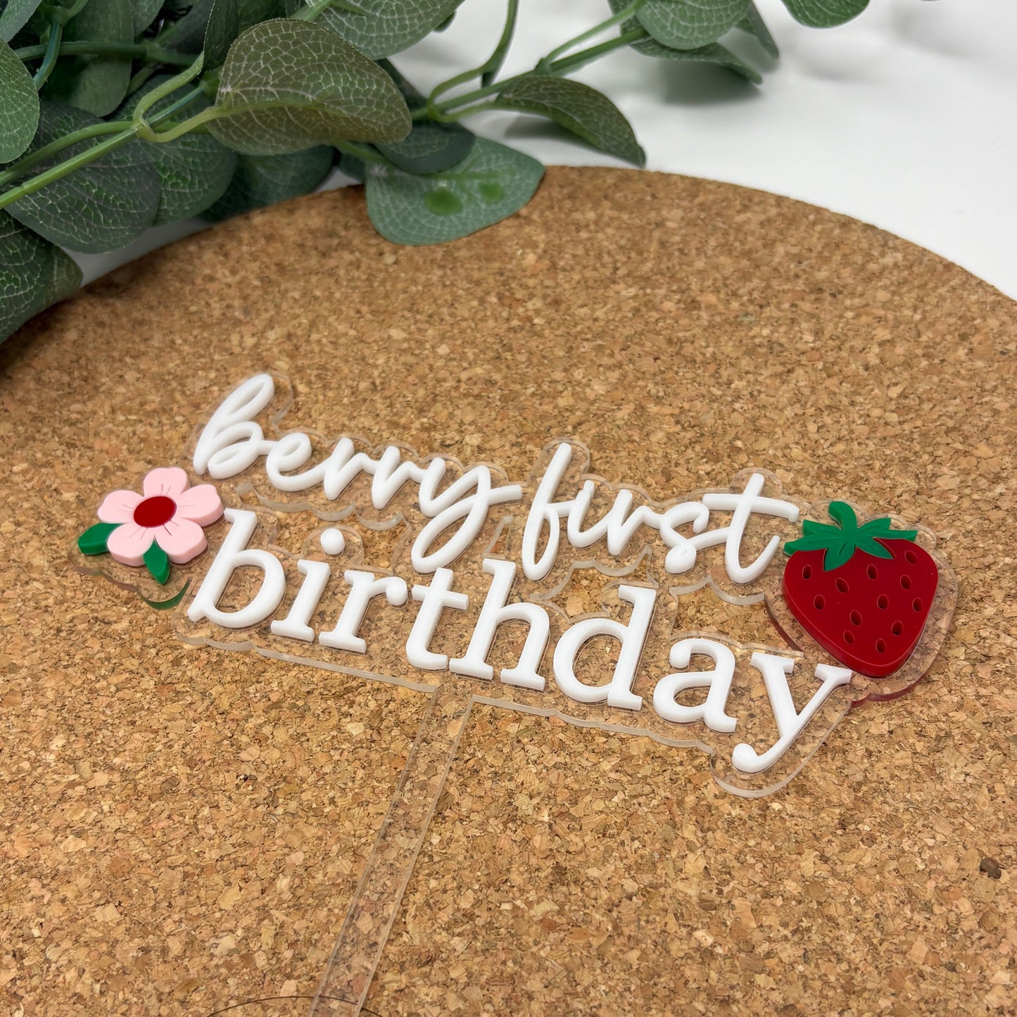 Berry First Strawberry Birthday Cake Topper