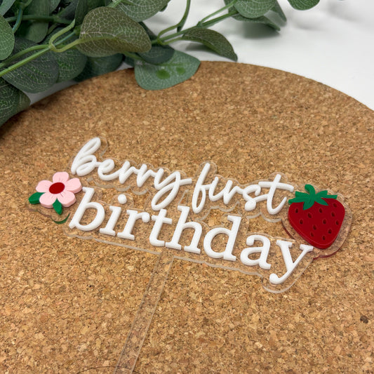 Berry First Strawberry Birthday Cake Topper