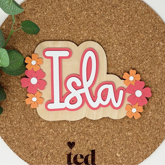 Name with Flowers Door or Wall Sign