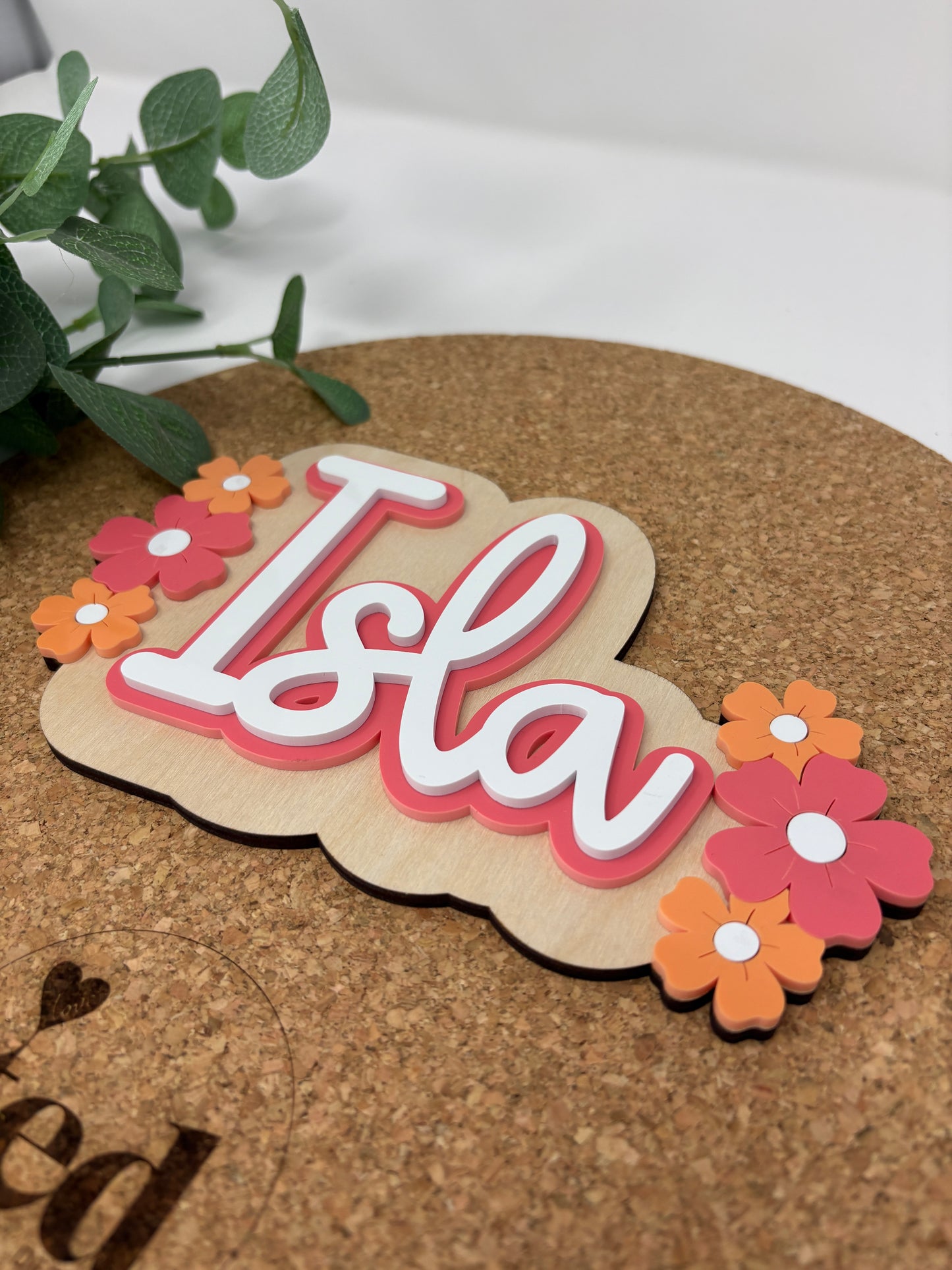 Name with Flowers Door or Wall Sign