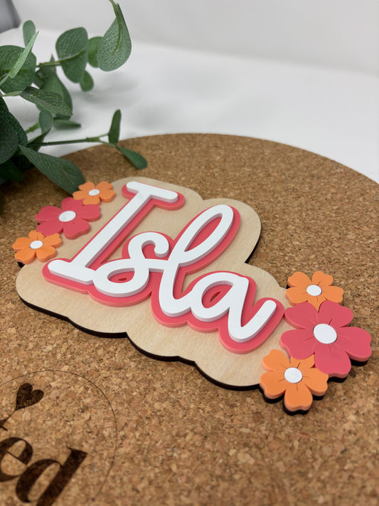 Name with Flowers Door or Wall Sign