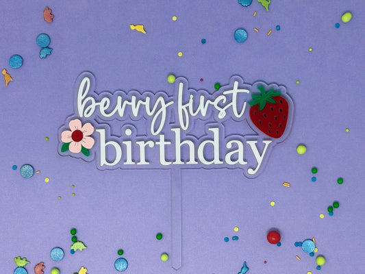 Berry First Strawberry Birthday Cake Topper