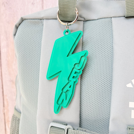 Lightning Bolt Keyring, Custom Name Acrylic Keychain