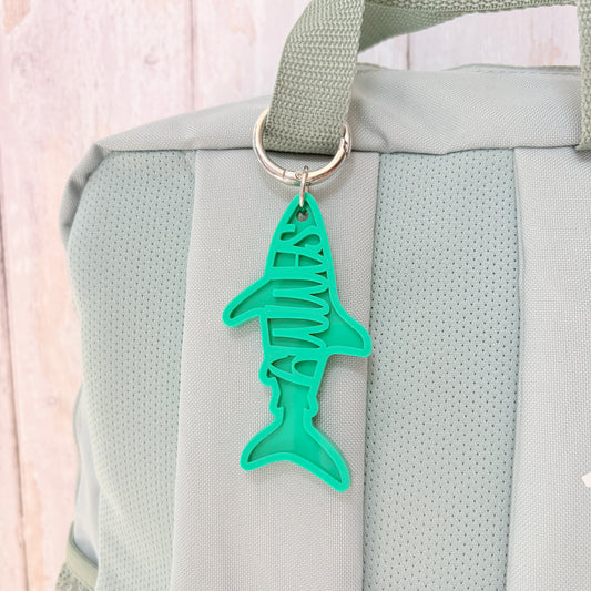 Shark Name Keyring, Custom Two Tone Acrylic Keychain
