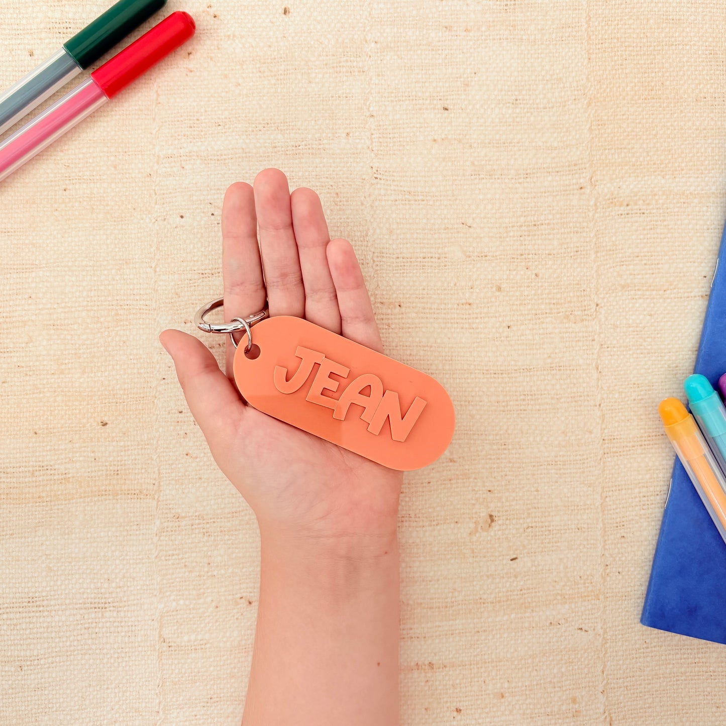 Pill Shaped Name Acrylic Keyring
