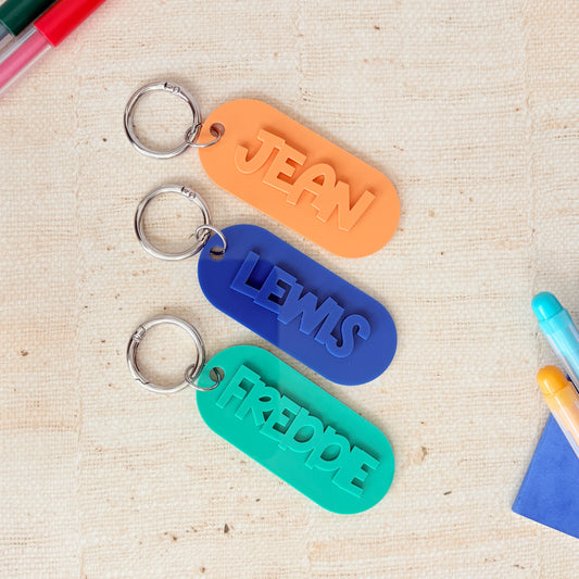 Pill Shaped Name Acrylic Keyring