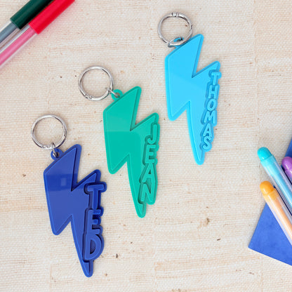 Lightning Bolt Keyring, Custom Name Acrylic Keychain