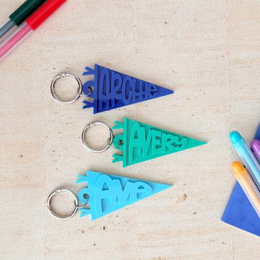 Flag Name Keyring, Layered Glossy Acrylic Pennant