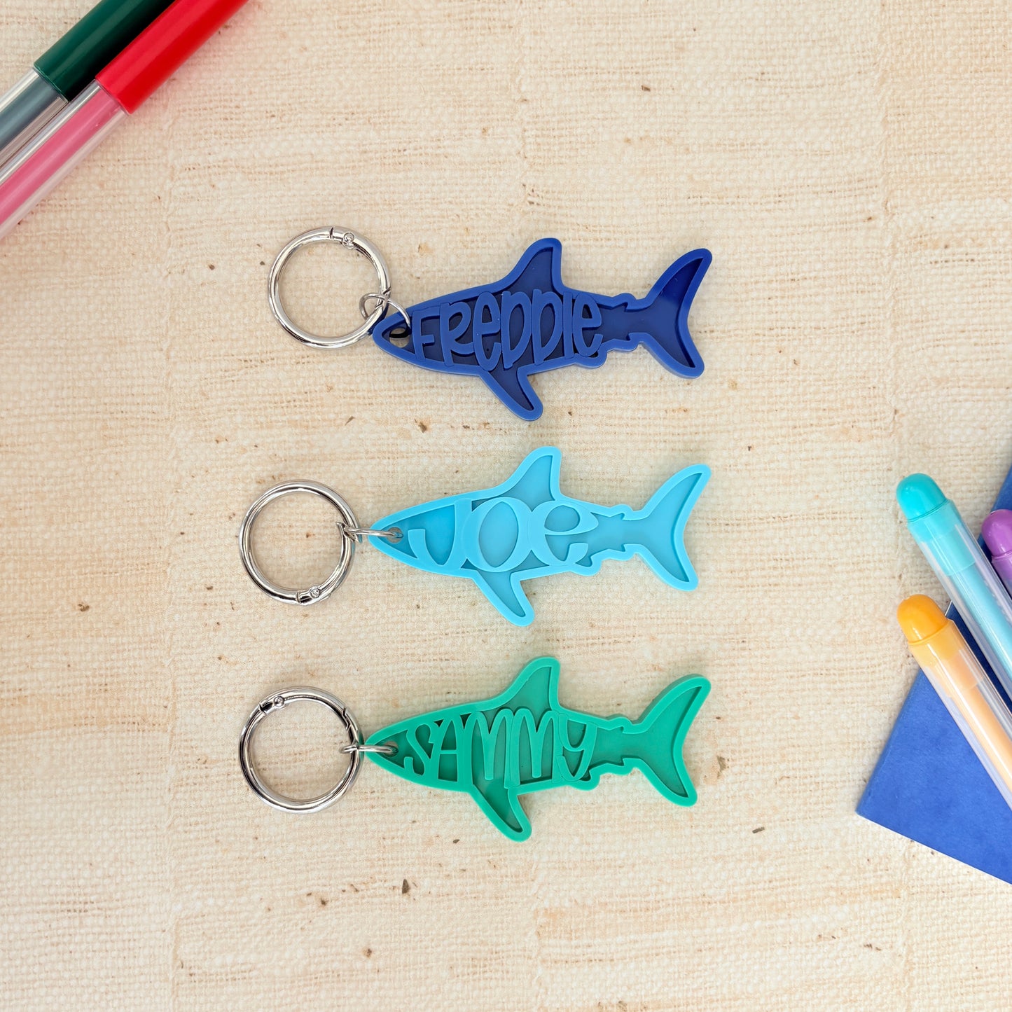 Shark Name Keyring, Custom Two Tone Acrylic Keychain