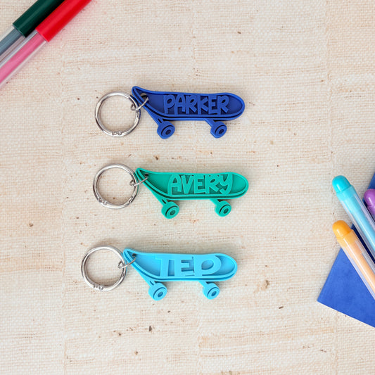 Skateboard Name Keyring, Custom Acrylic Keychain