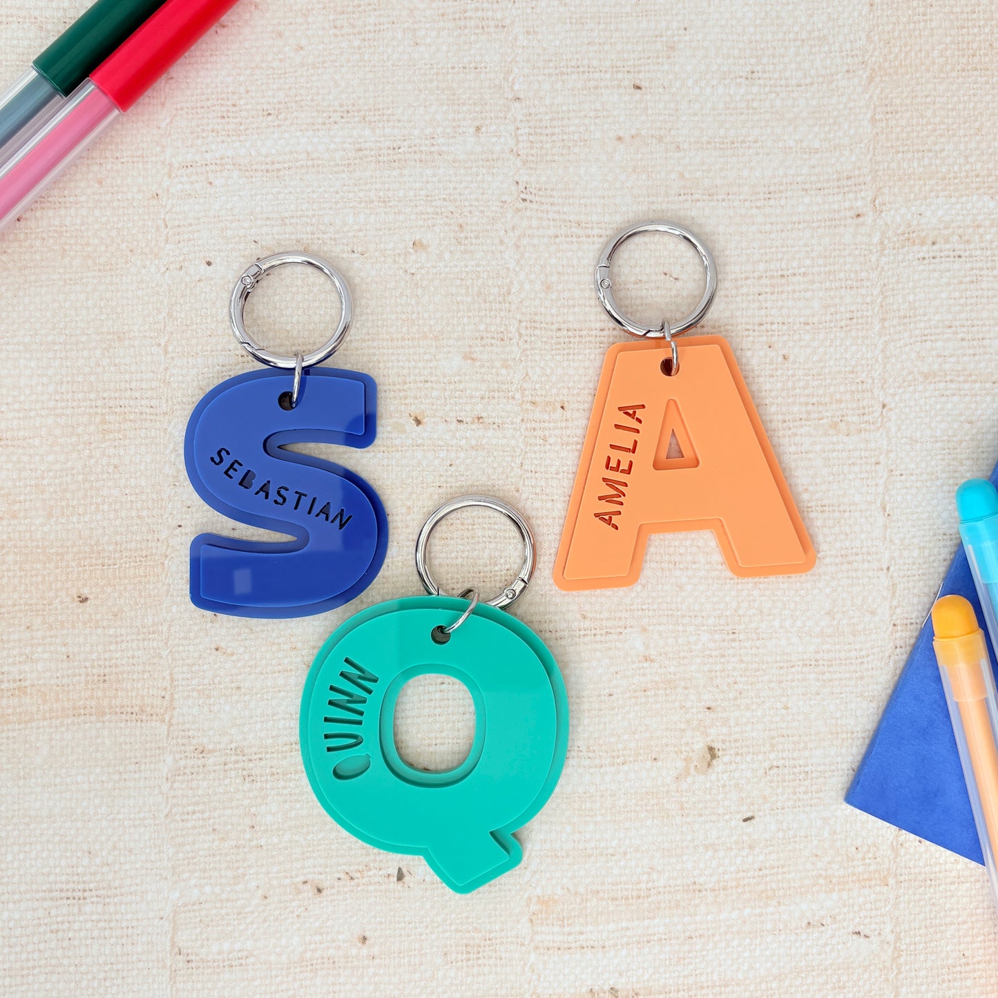 Initial Name Keyring, Custom Engraved Acrylic Keychain