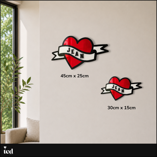 Tattoo Heart Wall Art, Custom Name