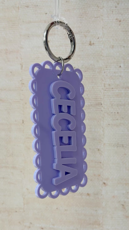 Scallop Name Keyring, Custom Glossy Acrylic Charm,
