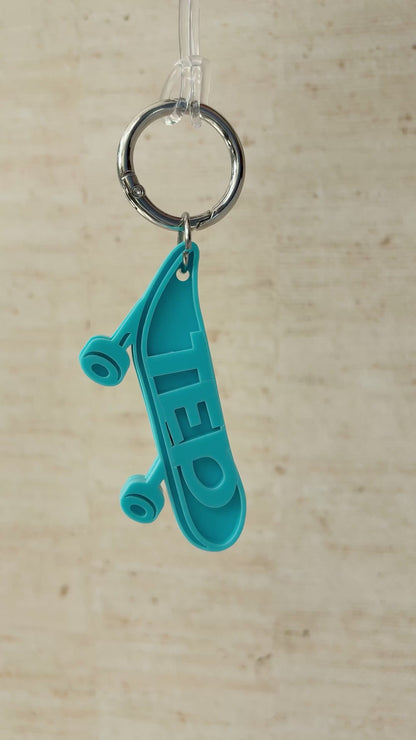 Skateboard Name Keyring, Custom Acrylic Keychain