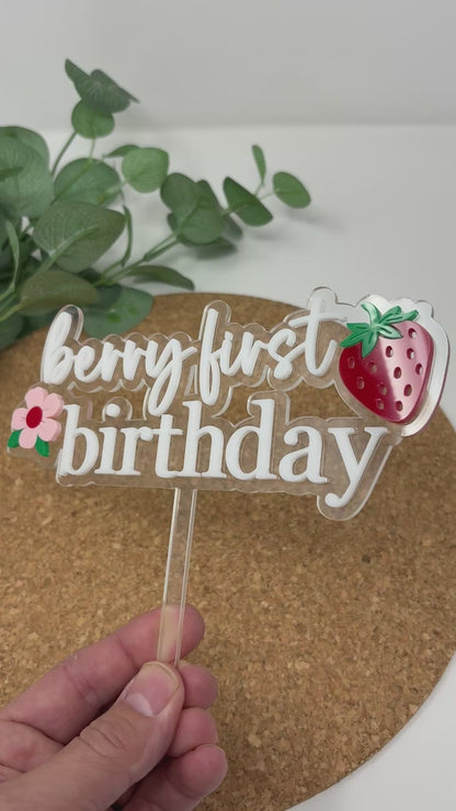 Berry First Strawberry Birthday Cake Topper